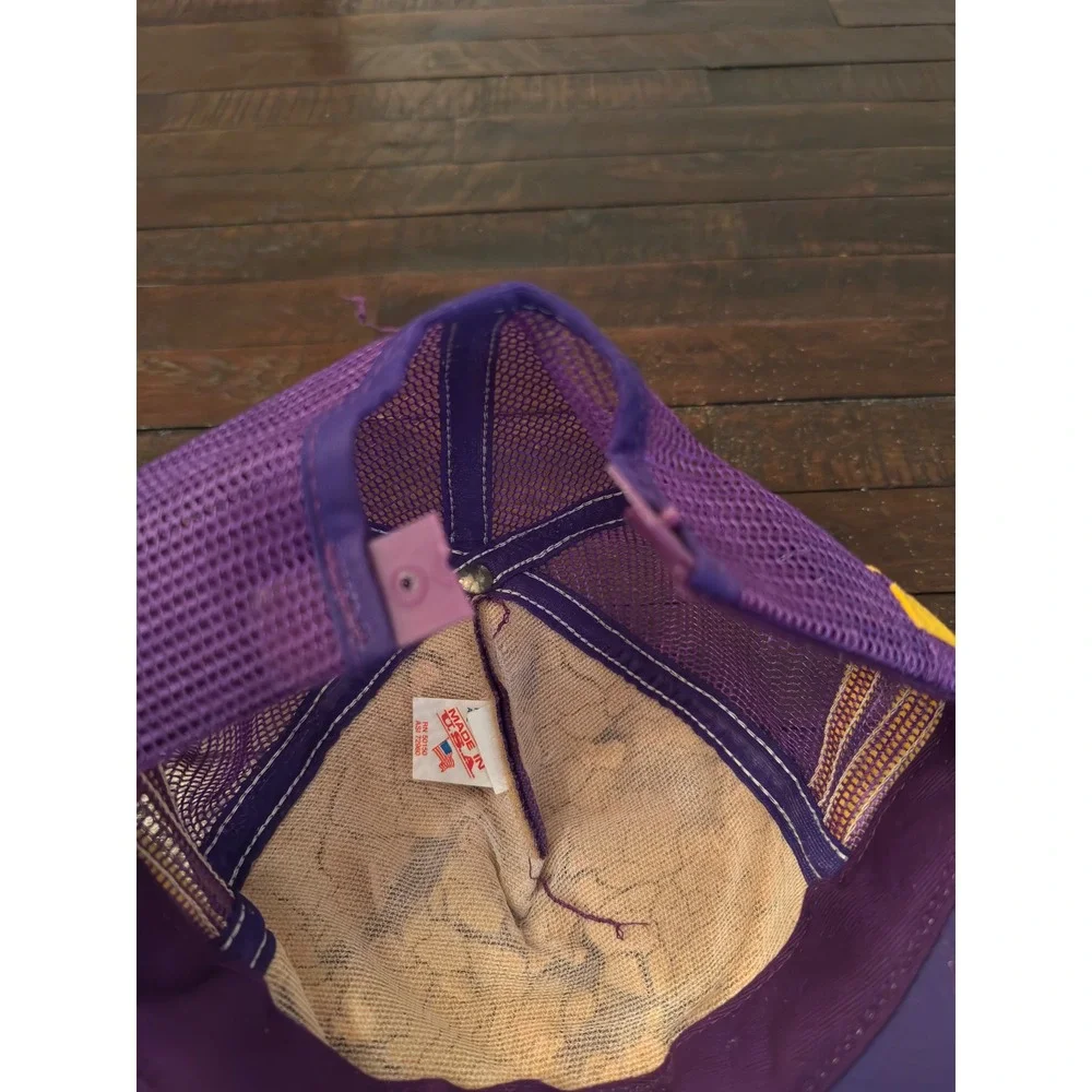 Vintage LSU Tigers Trucker Hat Purple Yellow Snapback Made in USA Mesh Cap